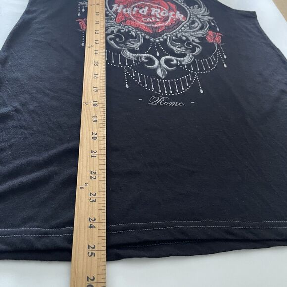Hard Rock Cafe Rome Italy Tank Top S Womens Couture Roses Black V Strappy Back - Picture 7 of 9